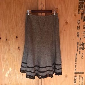 Talbots Women’s 6 Wool Blend Midi Skirt Brown Crochet Details